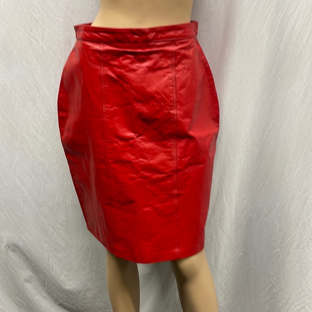 Vintage Terra Women's Red Genuine Leather Pencil Skirt